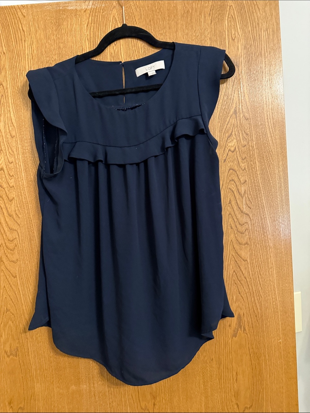 LOFT Navy Ruffle Yoke Sleeveless Top